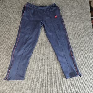 Vintage Nike Pants Mens MEDIUM Navy Fleece Track Sweatpants Zip Hem 90s